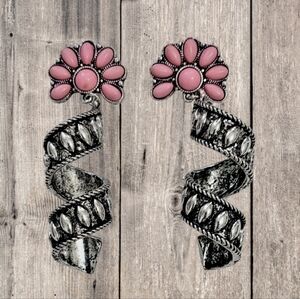 Western Pink Concho And Silver Spiral Earrings New